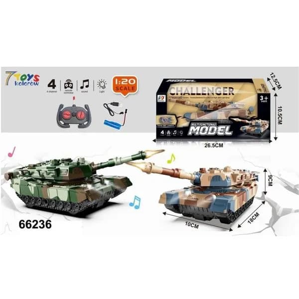 Sterowany Czołg Challenger Model 1:20 R/C Światło Dźwięk Mix