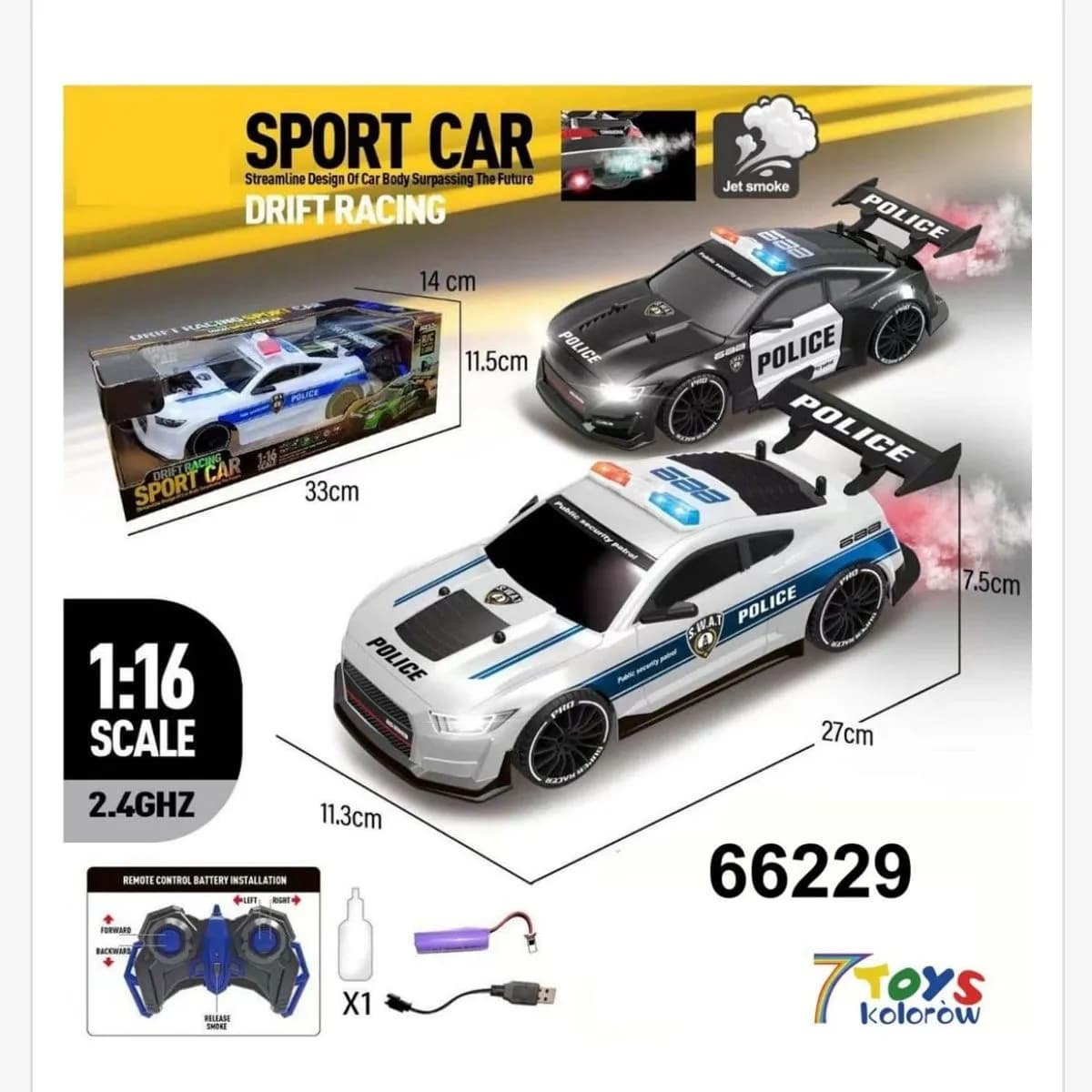 Sterowany Samochód Sport Car Drift Racing 1:16 27cm Efekt Dymu