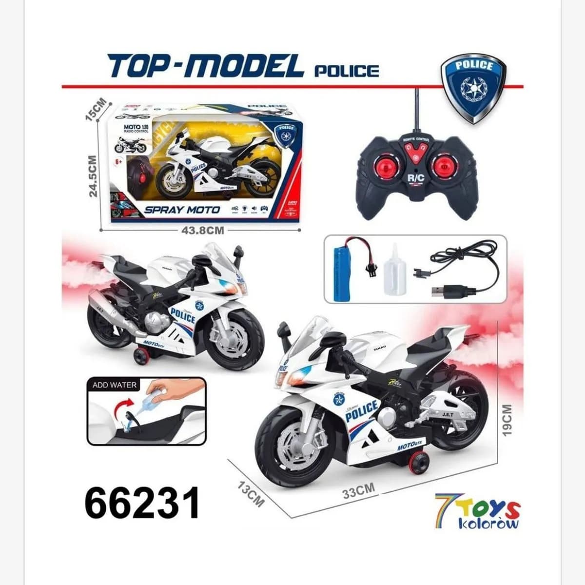 Sterowany Motocycle Top Model Police R/C Spray 33cm 1:10