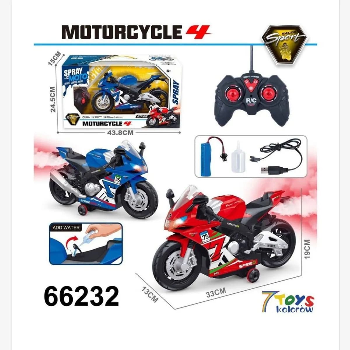 Sterowany Motocycle Top Model R/C z Efektem Pary 33cm Mix