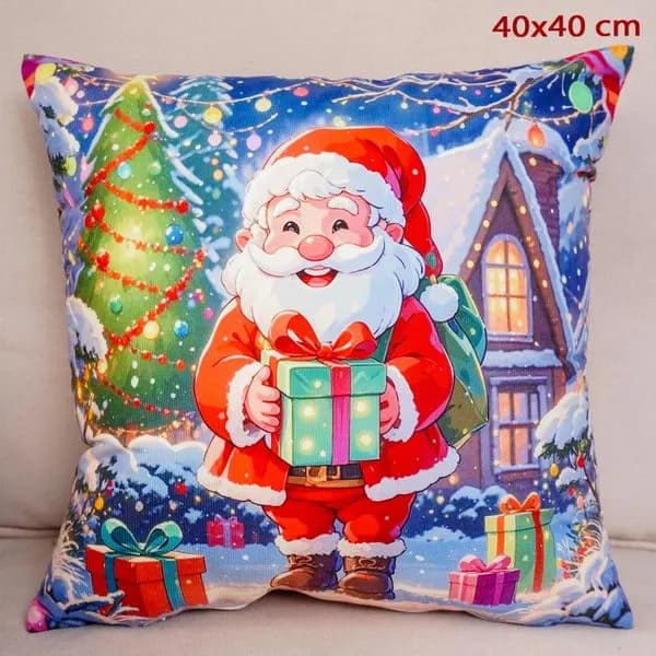 Poszewka świąteczna 40x40cm Mikołaj z prezentem
