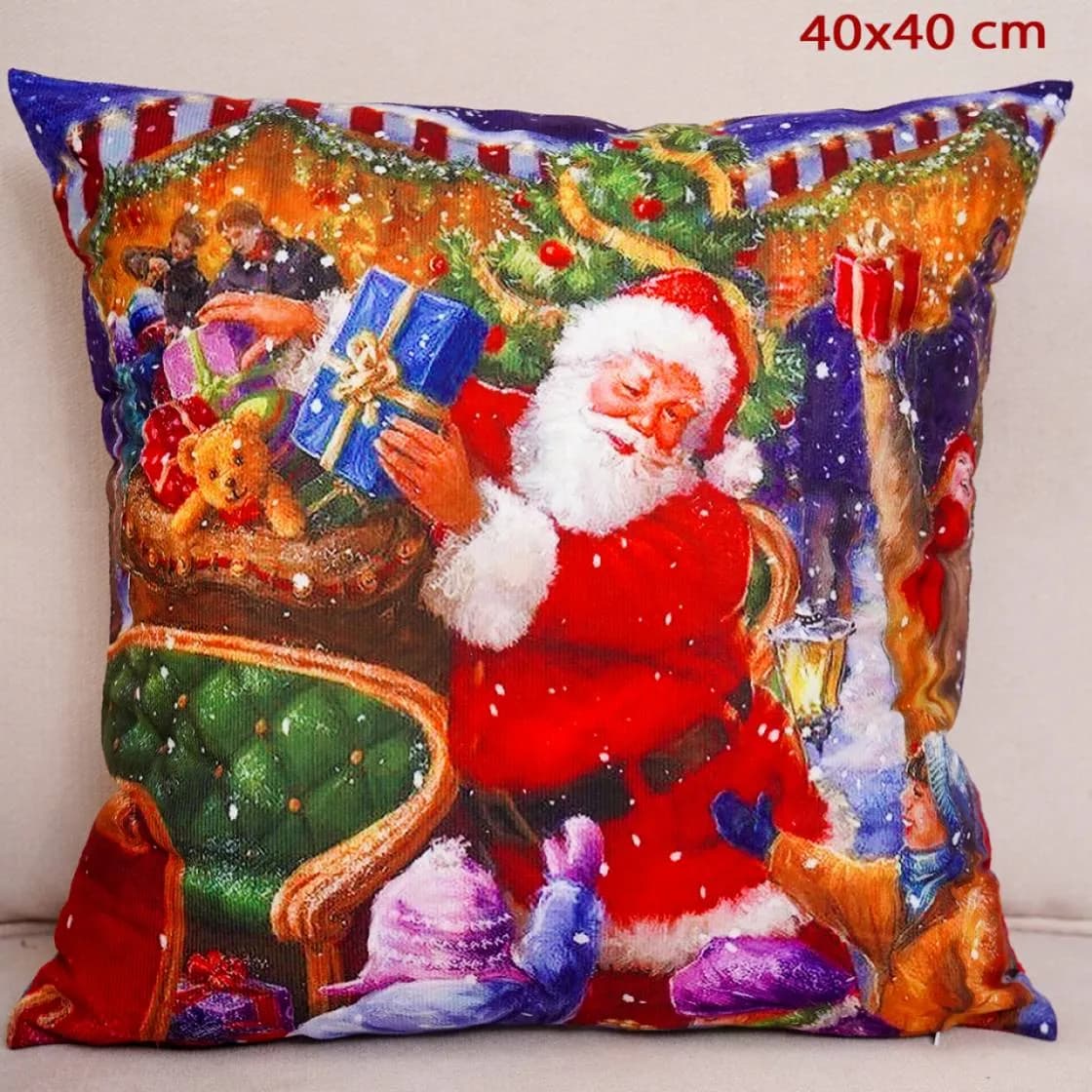 Poszewka świąteczna 40x40cm wzór Mikołaj z prezentami