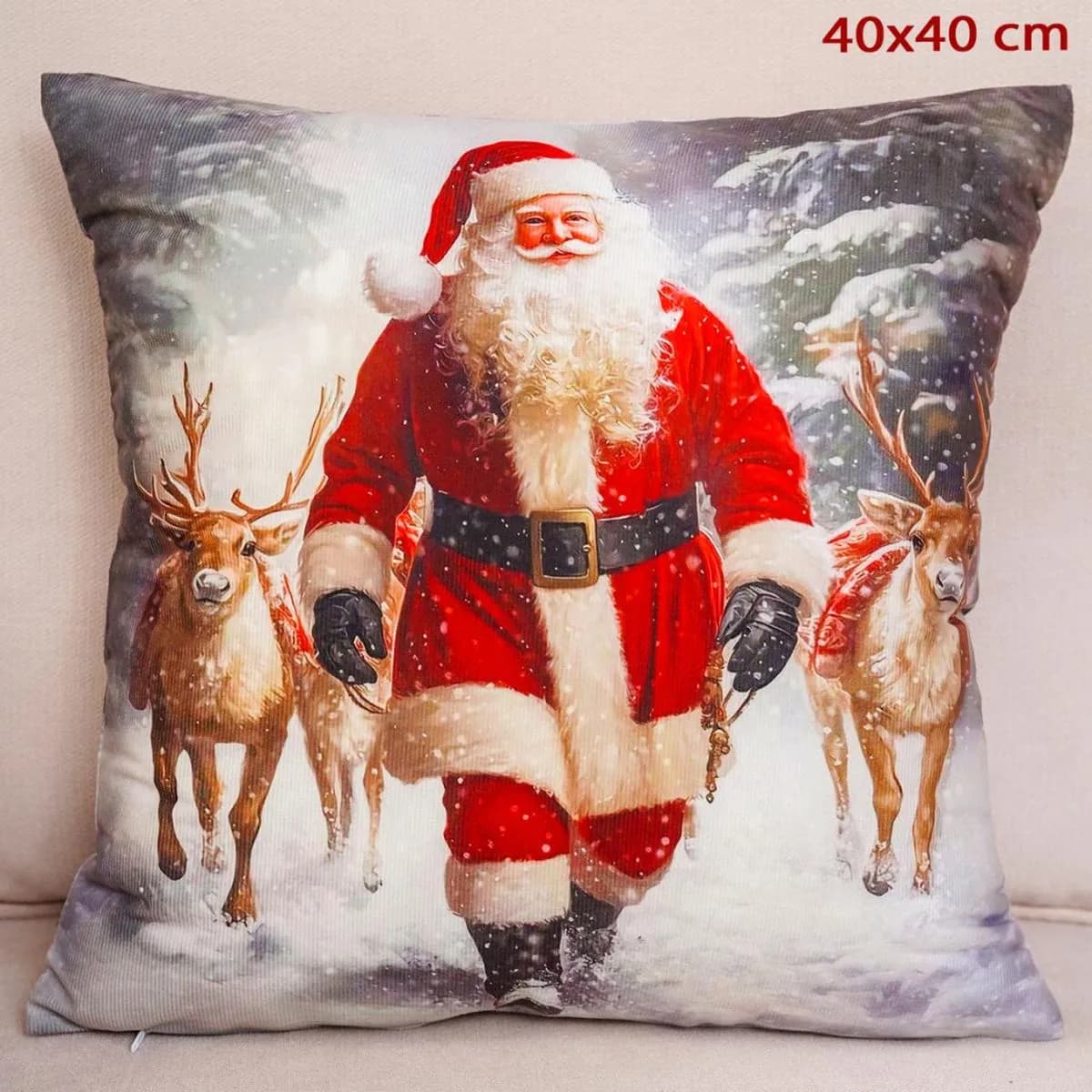 Poszewka świąteczna 40x40cm wzór Mikołaj i Renifery