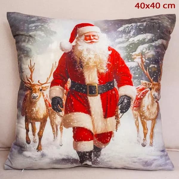 Poszewka świąteczna 40x40cm wzór Mikołaj i Renifery