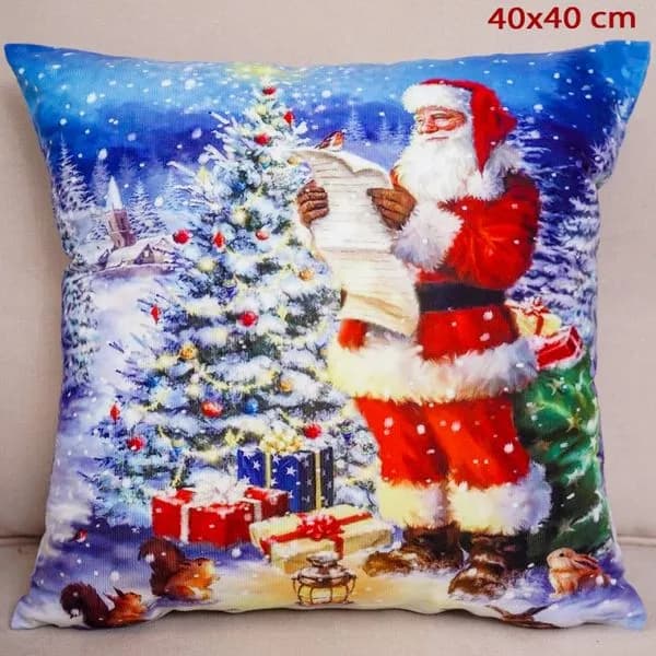 Poszewka Świąteczna 40x40cm Wzór Mikołaj i Choinka