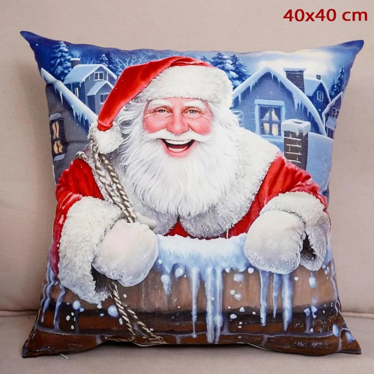 Poszewka świąteczna 40x40cm Mikołaj w kominie