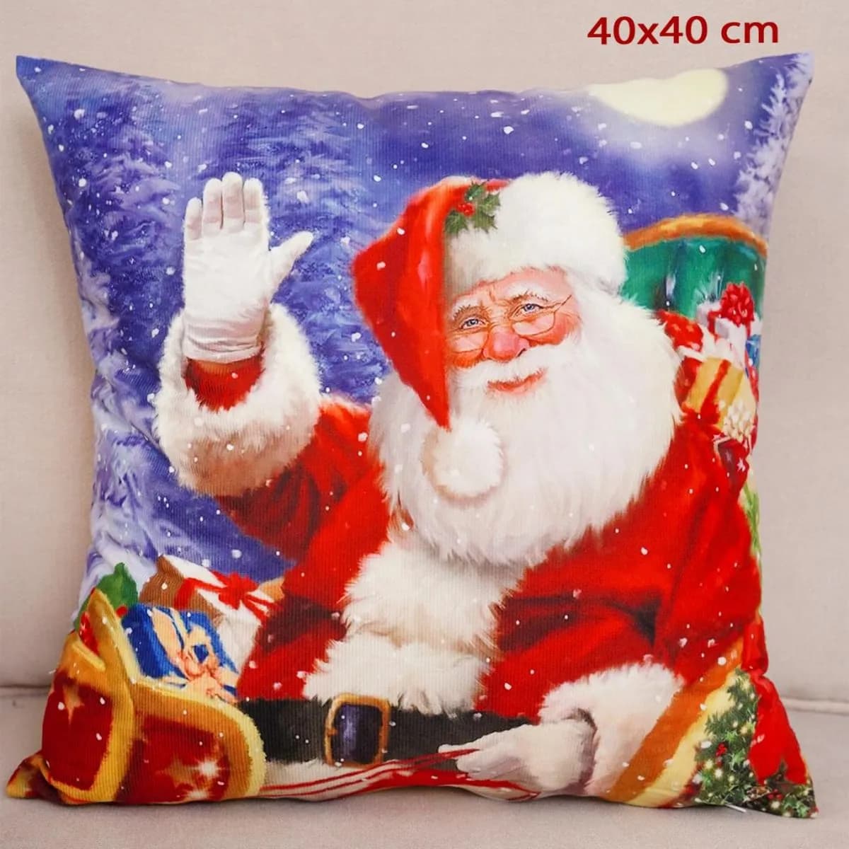 Poszewka świąteczna 40x40cm Mikołaj z prezentami