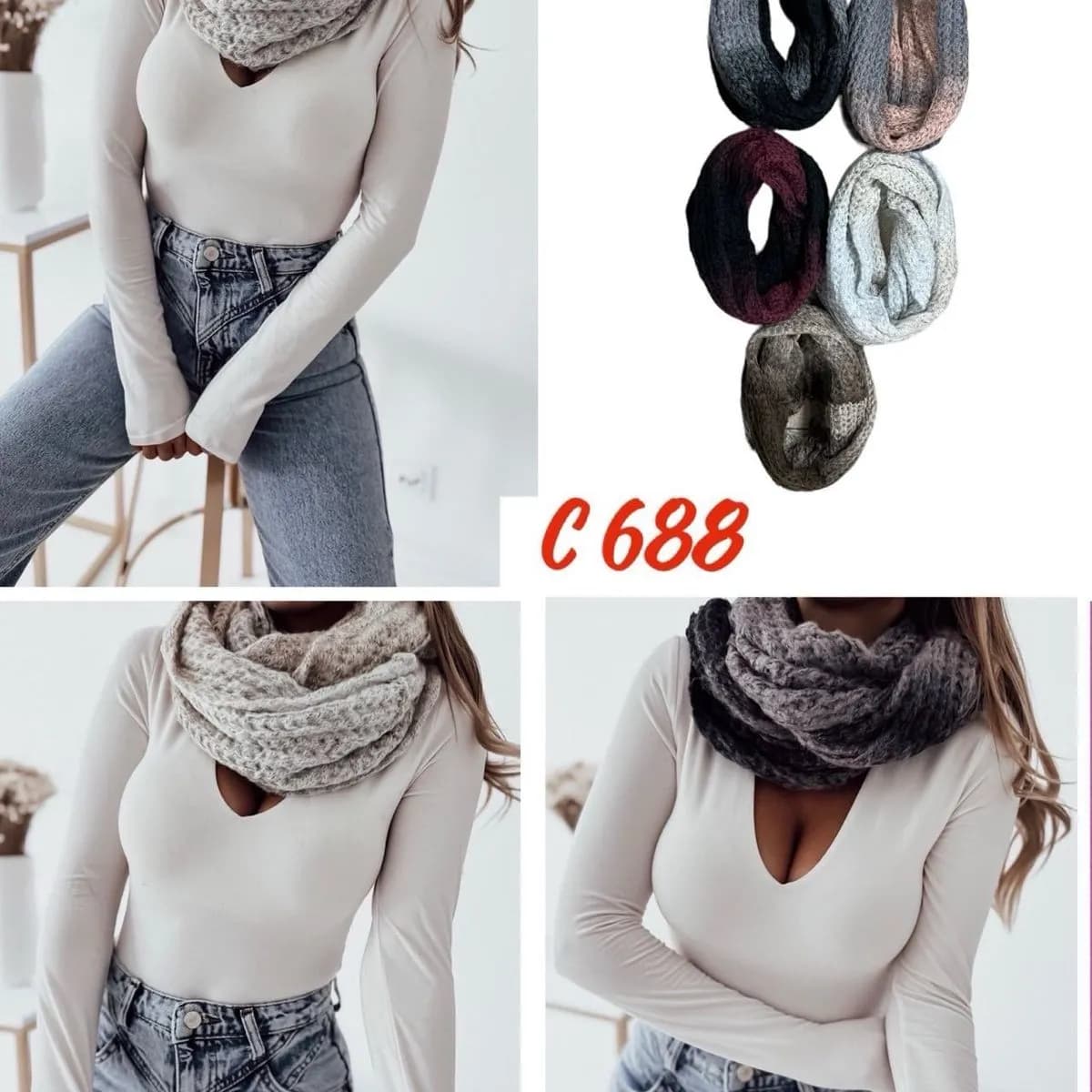 SZALIKI DAMSKIE Komin Zimowy Gruby Splot Mix Kolorów C688