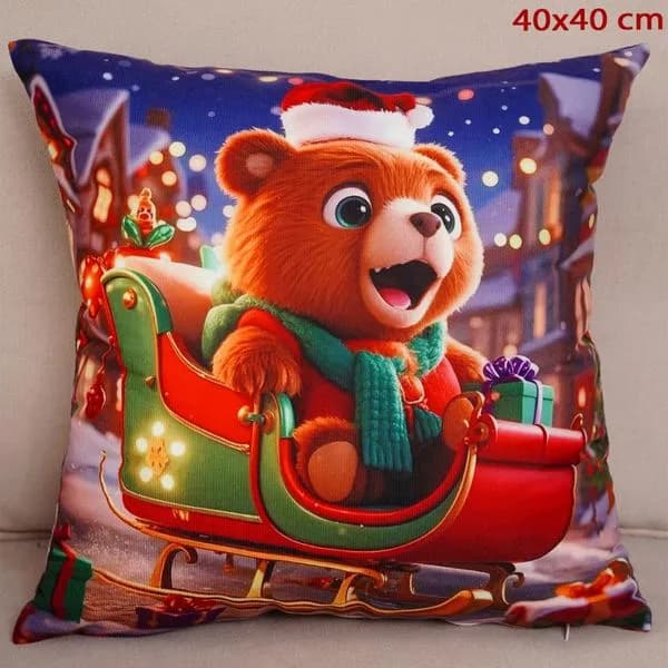Poszewka świąteczna 40x40cm Miś w saniach