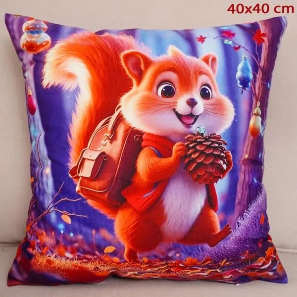 Poszewka świąteczna 40x40cm wzór wiewiórka z szyszką