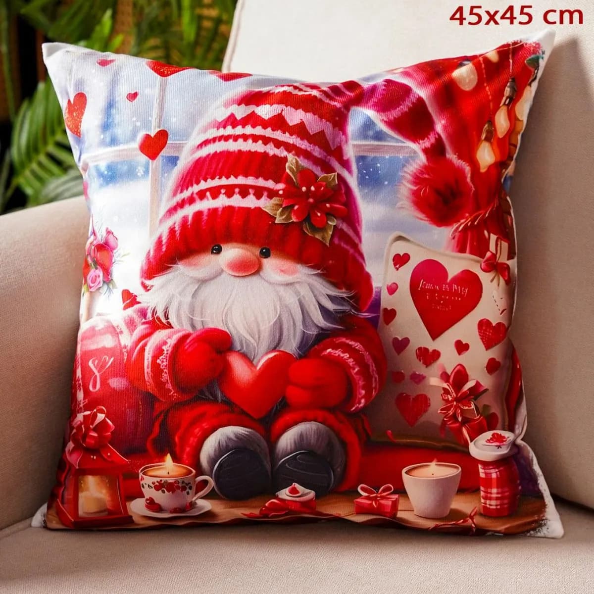 Poszewka dekoracyjna 45x45cm Skrzat świąteczny z sercem