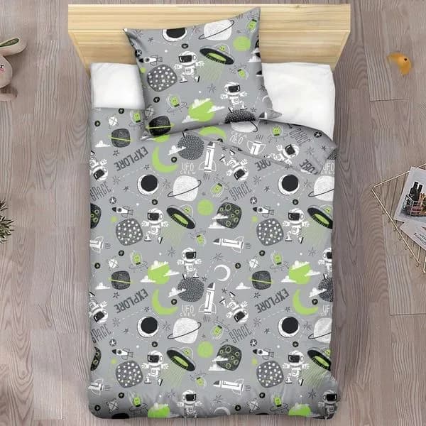 Pościel bawełniana 2-częściowa 140x200cm, wzór kosmos szary