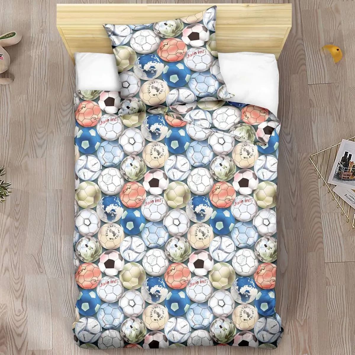 Pościel Bawełna 2cz 140x200cm Wzór Piłki Nożne Sportowa