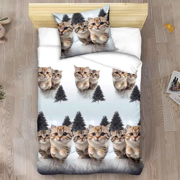 Pościel Bawełniana 140x200cm 2cz Wzór Kocięta Zima