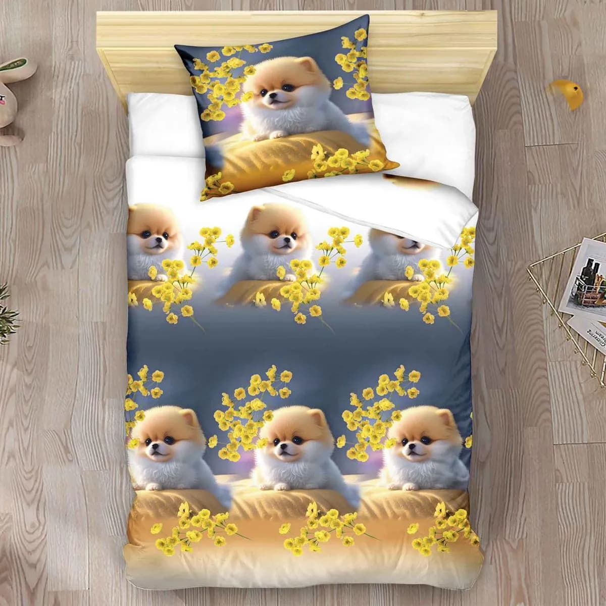 Pościel Bawełniana 2cz 140x200cm Wzór Piesek Pomeranian