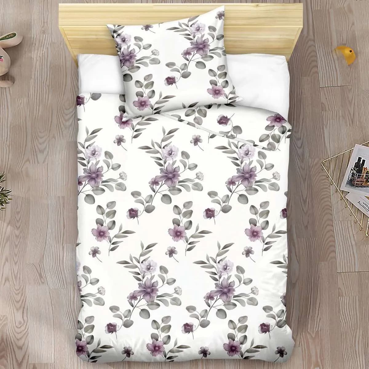 Pościel bawełniana 2-częściowa 140x200cm fioletowe kwiaty