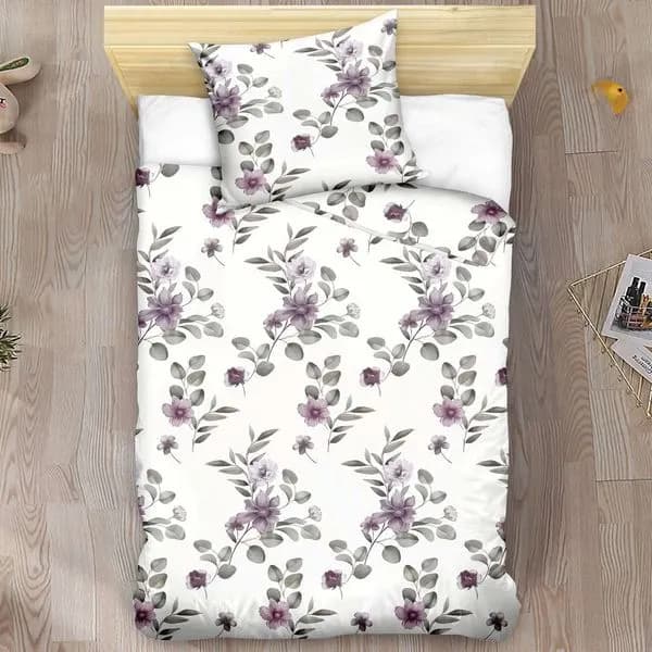 Pościel bawełniana 2-częściowa 140x200cm fioletowe kwiaty