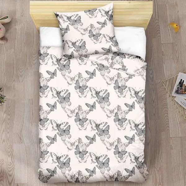 Pościel bawełniana 2-częściowa 140x200cm wzór w szare motyle