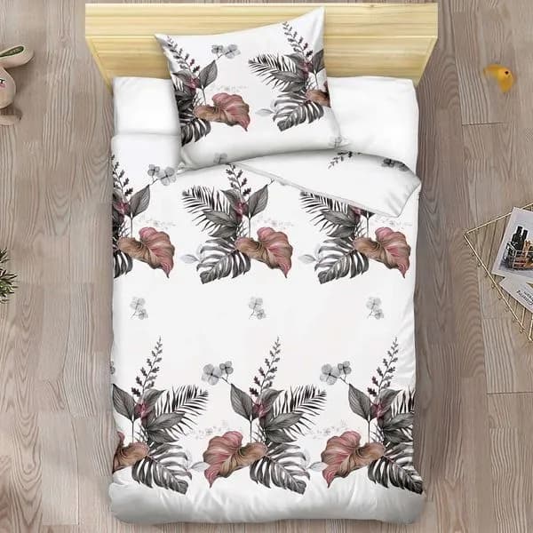 Pościel Bawełniana 2CZ 140x200cm Biała w Liście Monstera