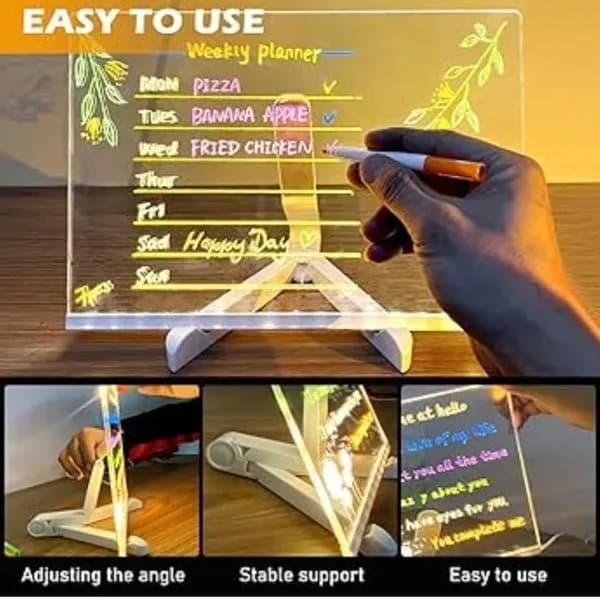 Tabletka Świecąca LED z 7 Długopisami - Akrylowa Tablica Notatnik