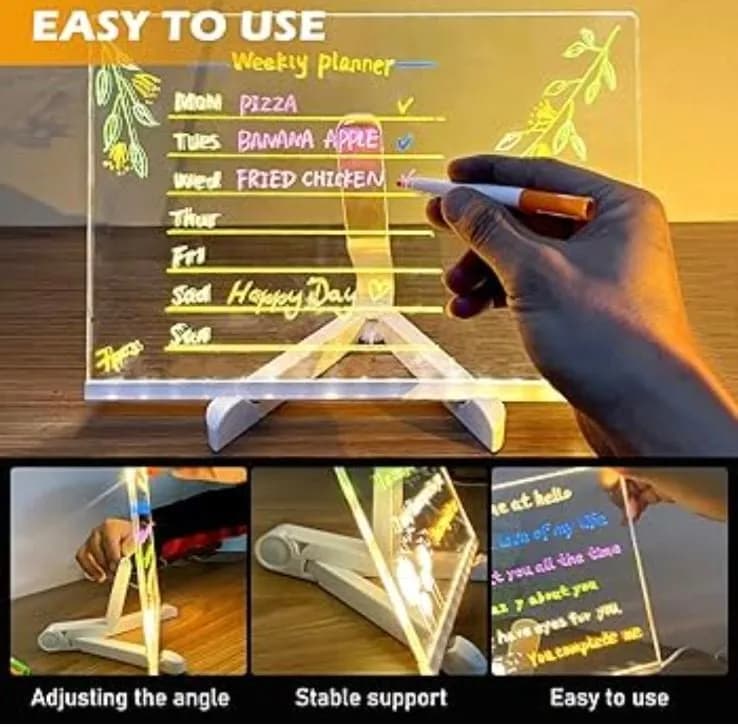 Tabletka Świecąca LED z 7 Długopisami - Akrylowa Tablica Notatnik