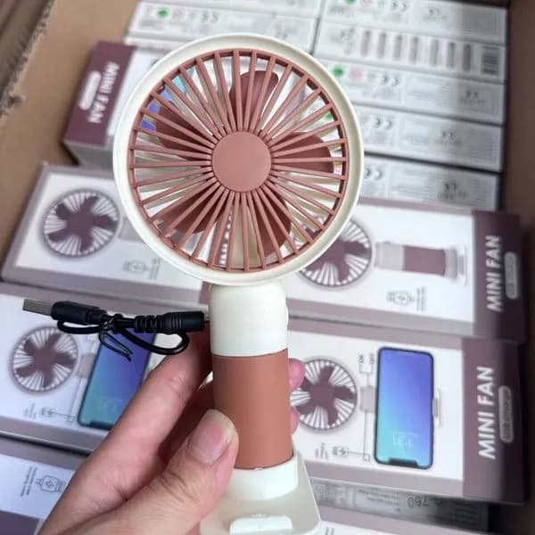 Mini Fan Ręczny USB z funkcją podstawki na telefon, biało-różowy