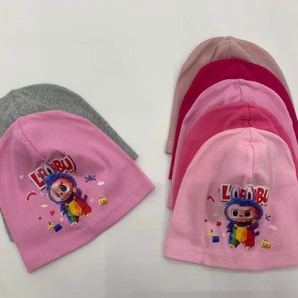 Czapki dziecięce prążkowane z nadrukiem LOOBU, mix kolorów 12 szt