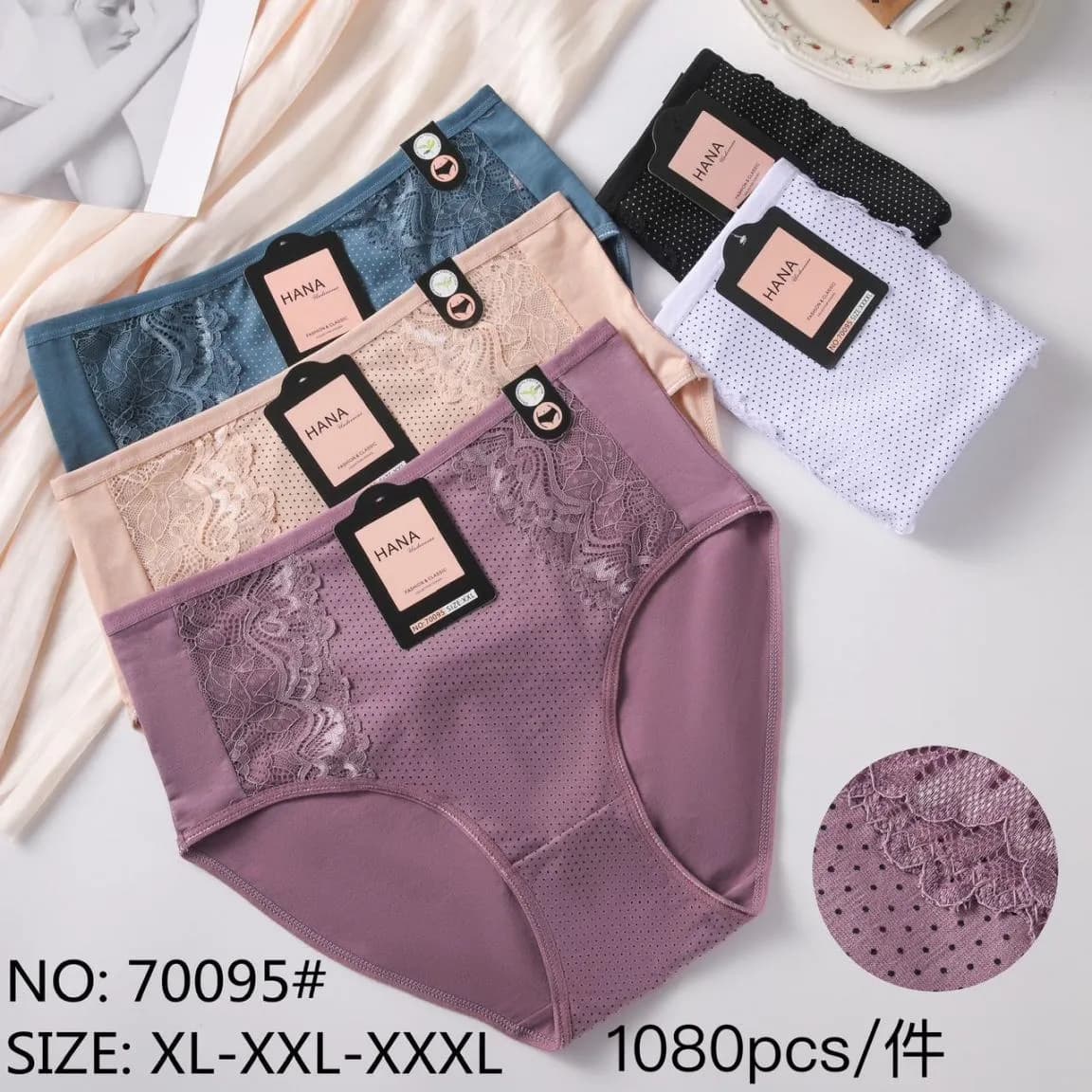 Majtki damskie HANA koronkowe w kropki XL-XXXL 24szt