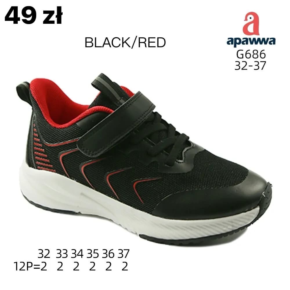 Buty Sportowe Dziecięce Apawwa G686 Czarno-Czerwone Rozmiary 32-37