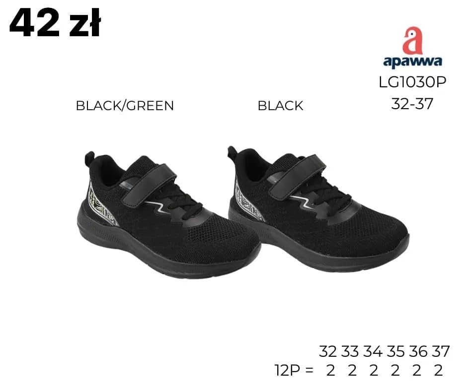 Buty SPORTOWE DZIECIĘCE Apawwa LG1030P czarne rzep rozm. 32-37