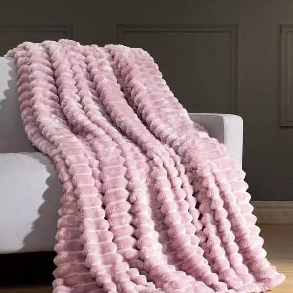 Koc pluszowy tłoczony 160x200cm różowy miękki