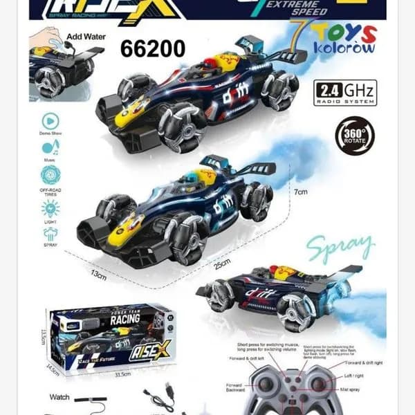 Sterowany Samochód Drift RISE X 25cm Spray Światło 2.4GHz
