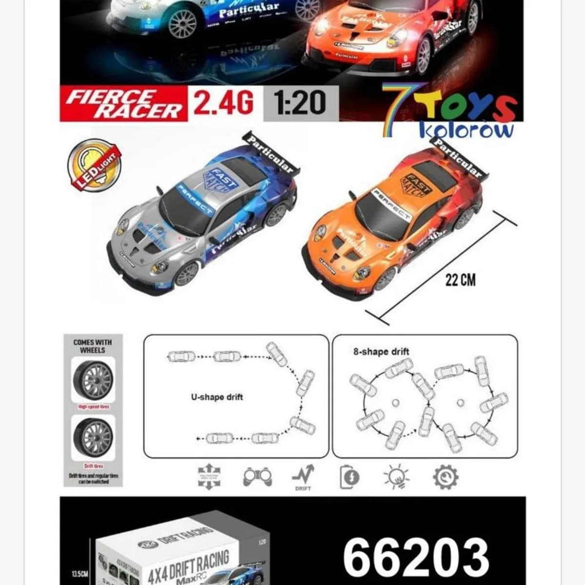 Sterowany Samochód Fierce Racer 1:20 22cm 2.4G LED Drift Mix