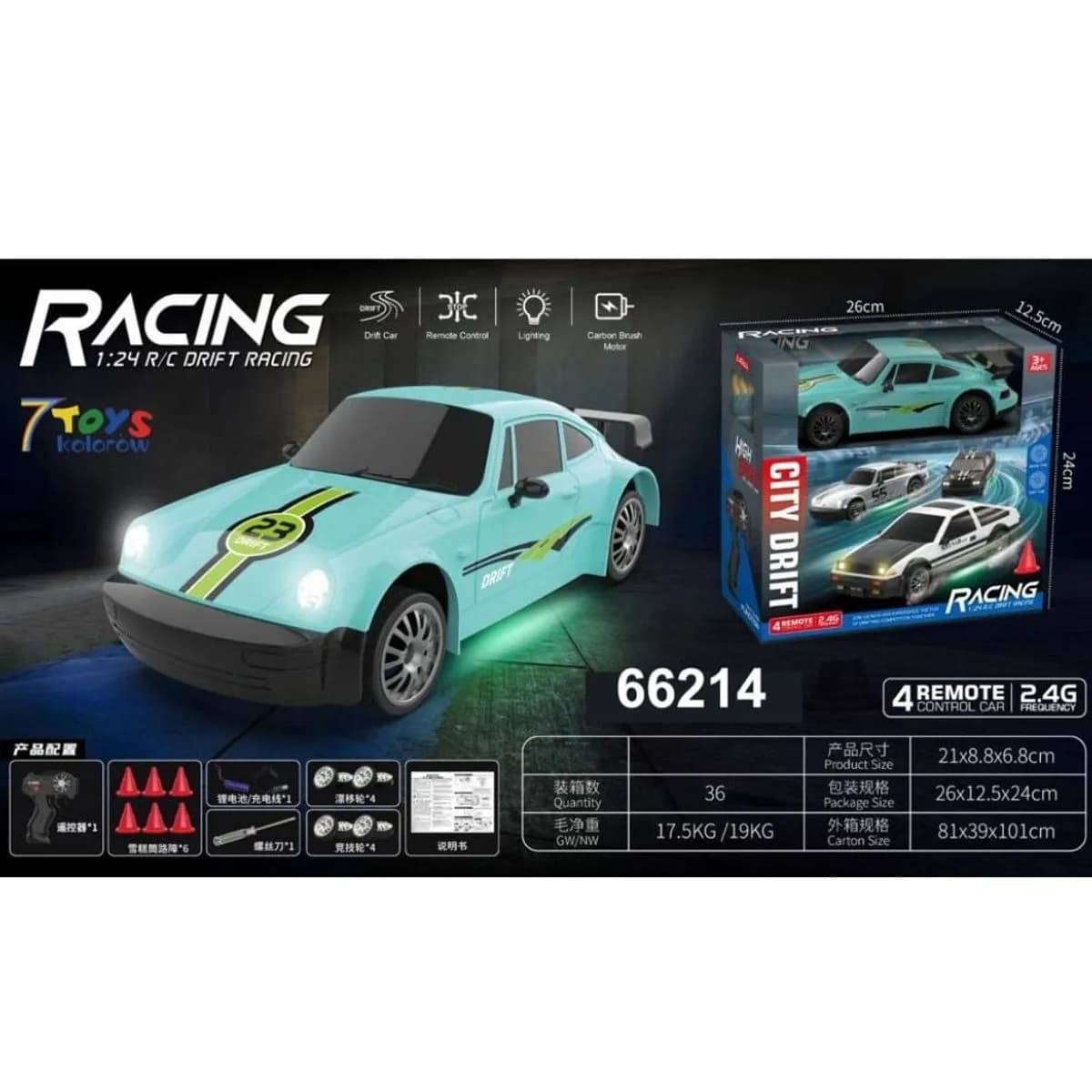 Sterowany Samochód Racing Car 1:24 Drift RC z oświetleniem LED
