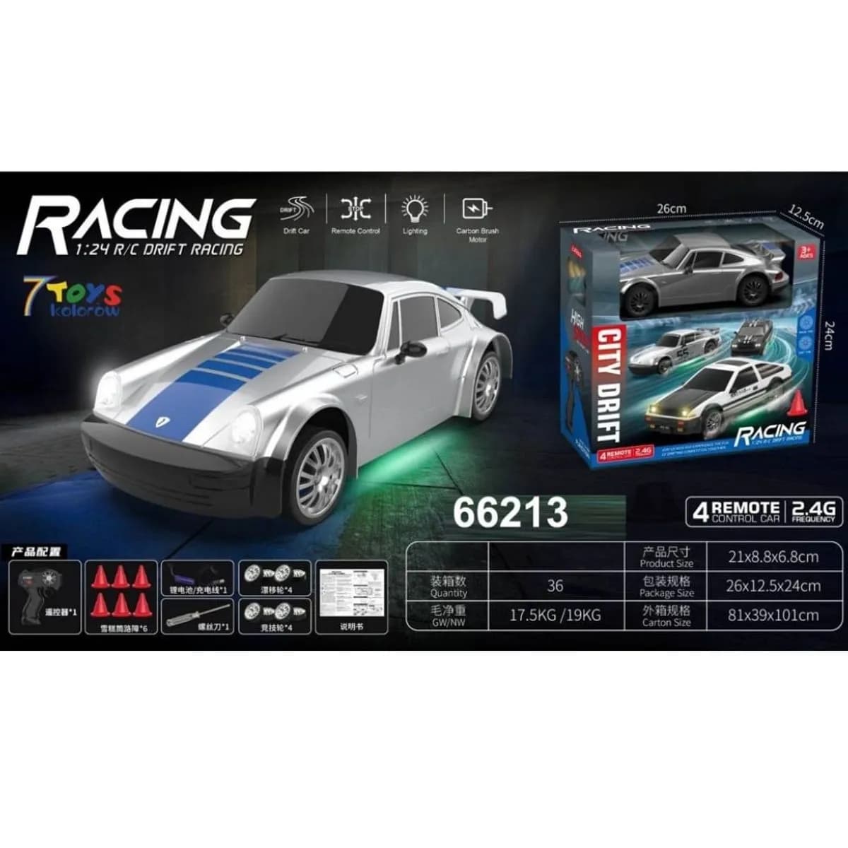 Sterowany Samochód Racing Car 1:24 Drift RC 2.4GHz Srebrny