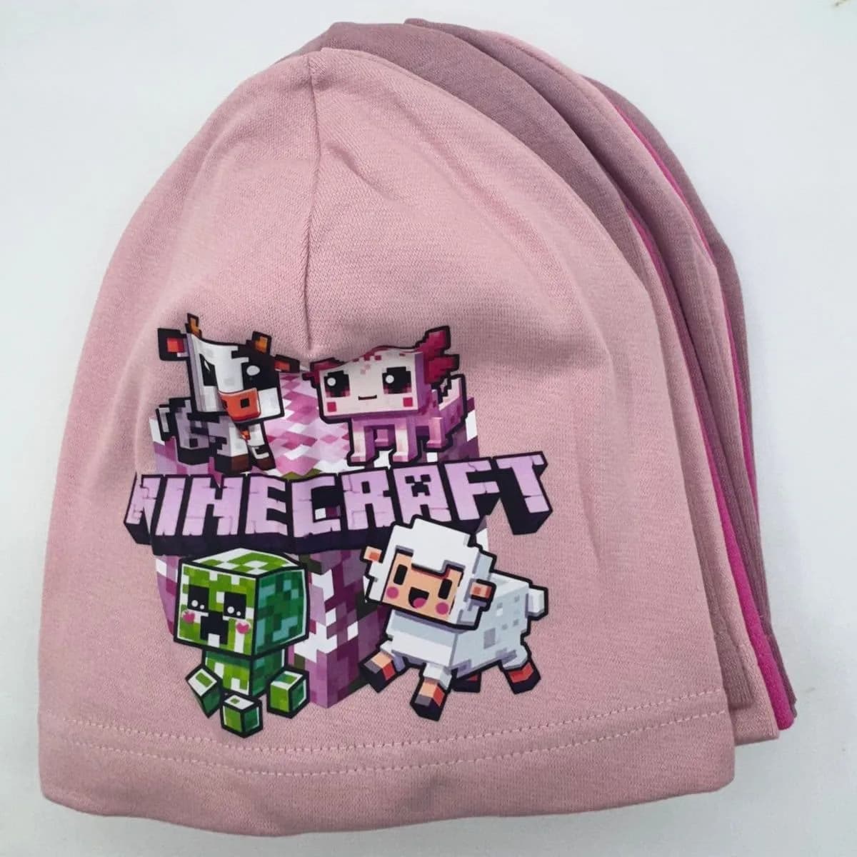 Czapki dziecięce Minecraft różowe, cienka dzianina - 10 szt.