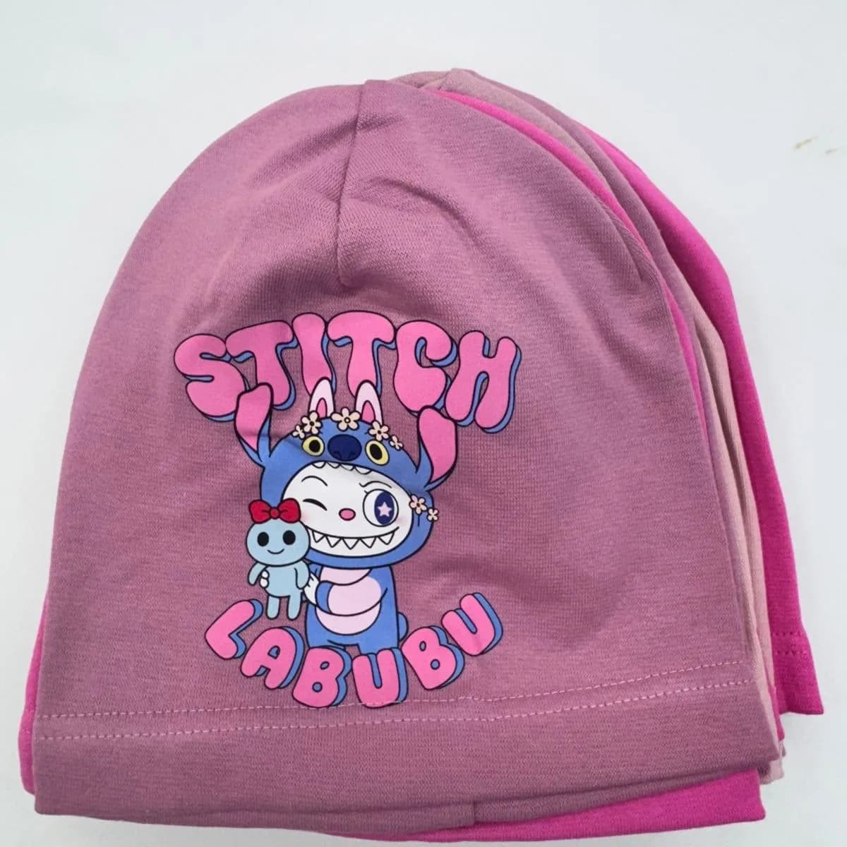 CZAPKI DZIECIĘCE bawełniane Stitch Labubu - mix kolorów 10 szt.