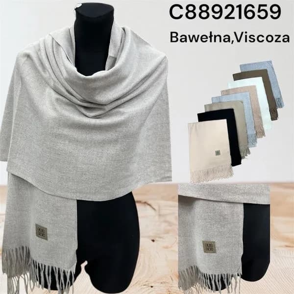 Szaliki damskie bawełna i wiskoza z frędzlami, mix kolorów