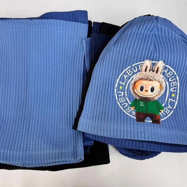 Komplet czapka i szalik dziecięcy prążkowany Labubu 10 szt.