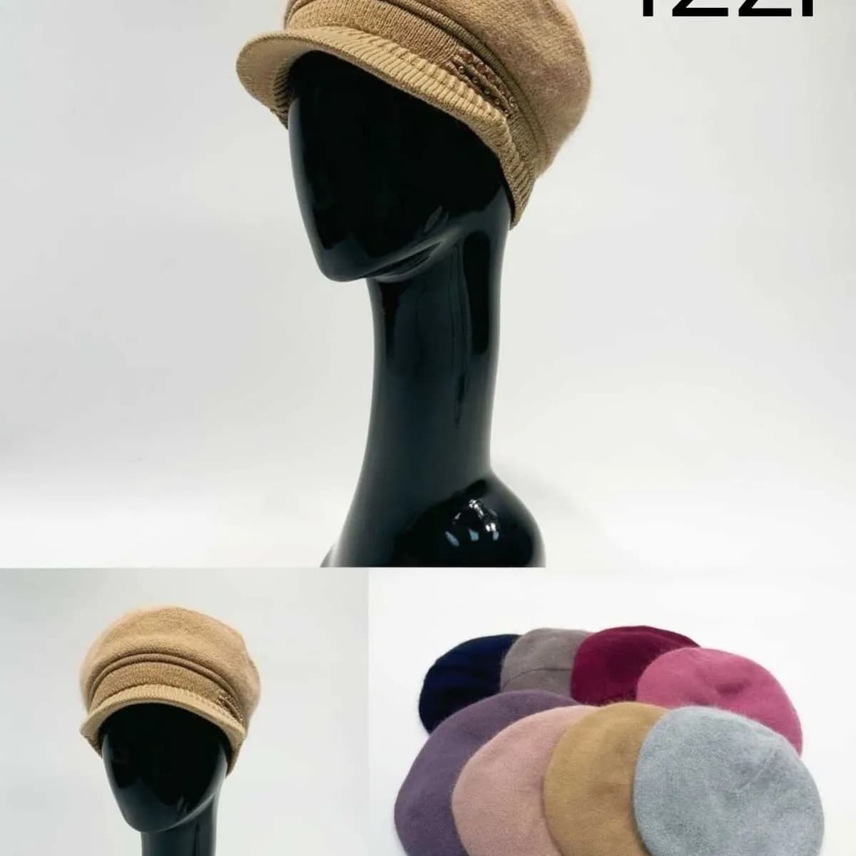 Czapki zimowe damskie kaszkiet z daszkiem i ozdobą mix kolorów