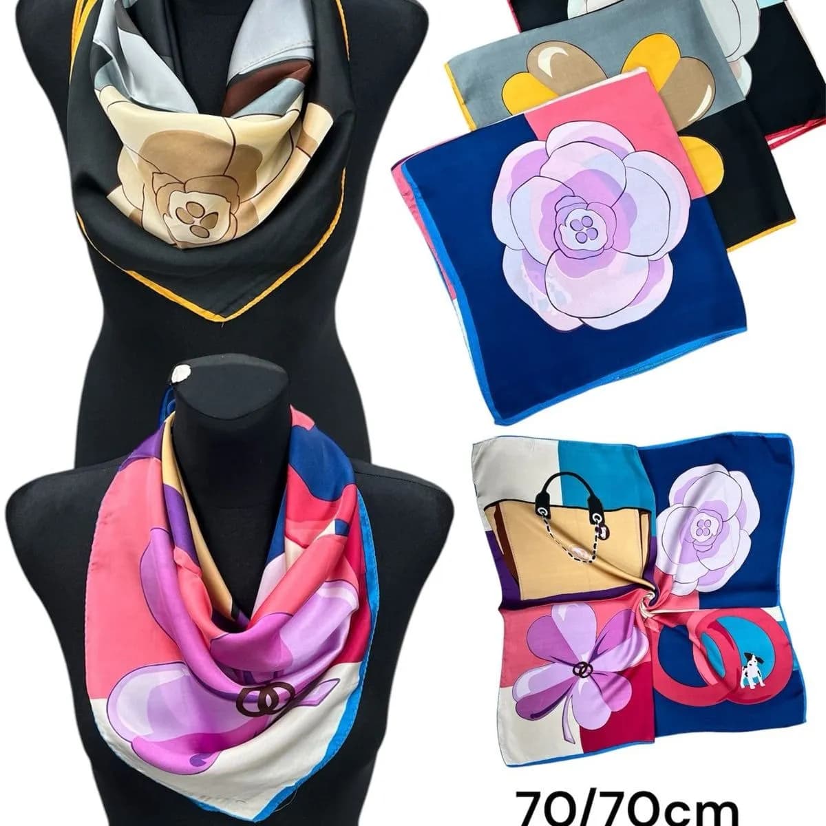 Szalik damski apaszka 70x70cm jedwab wiskoza kwiaty mix