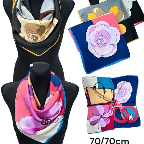 Szalik damski apaszka 70x70cm jedwab wiskoza kwiaty mix