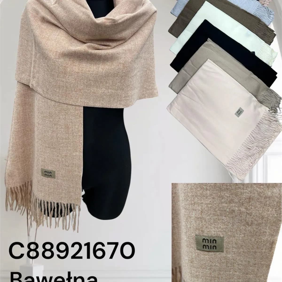 SZALIK DAMSKI z frędzlami bawełna wiskoza min min mix kolorów