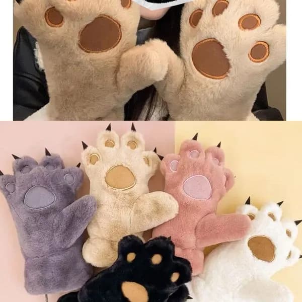 Rękawiczki damskie łapy kota pluszowe z pazurami 12 par