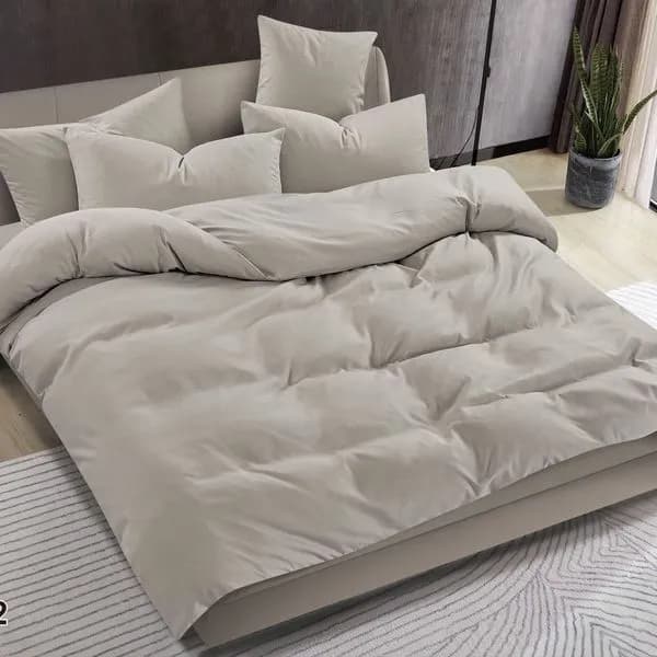 Pościel Bawełniana 160x200 cm Gładka Jasnoszara S002