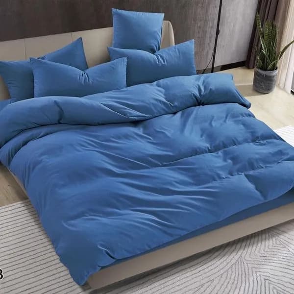 Pościel bawełniana gładka niebieska 160x200 cm - komplet