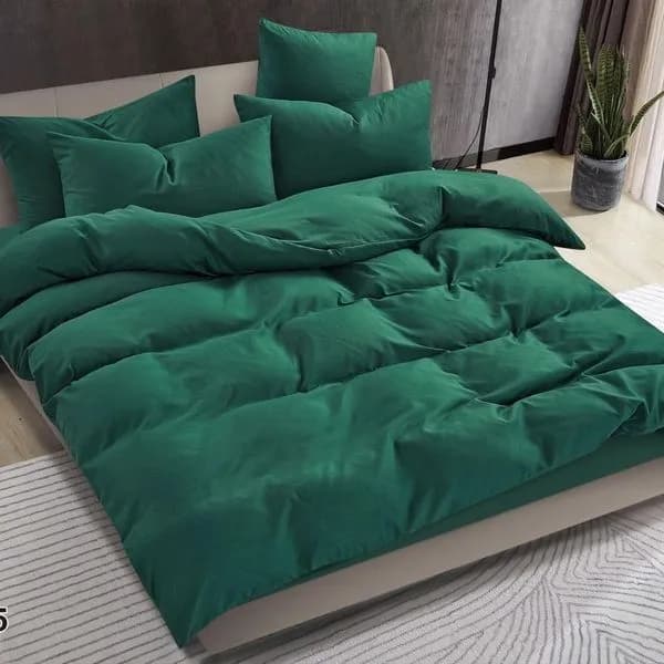 Pościel Bawełniana 160x200 cm Ciemnozielona Gładka Butelkowa Zieleń