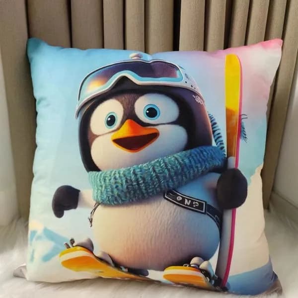 Poszewka dekoracyjna 40x40cm pingwin narciarz