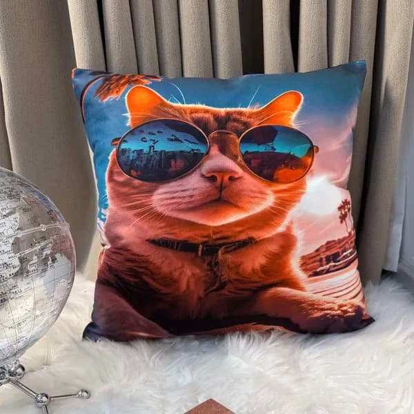 Poszewka dekoracyjna 40x40cm kot w okularach przeciwsłonecznych
