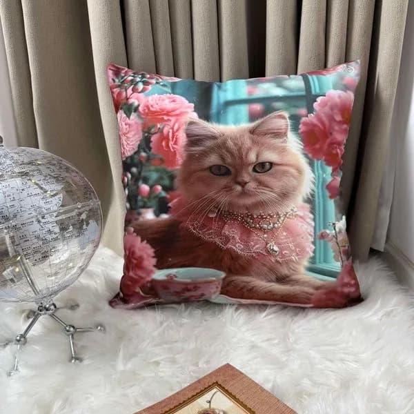 Poszewka dekoracyjna 40x40cm wzór Kot w kwiatach